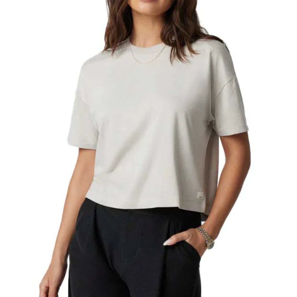 Women Vuori Energy Tee Cropped Ecru Heather Relaxed Fit Neutral Casual Athleisur